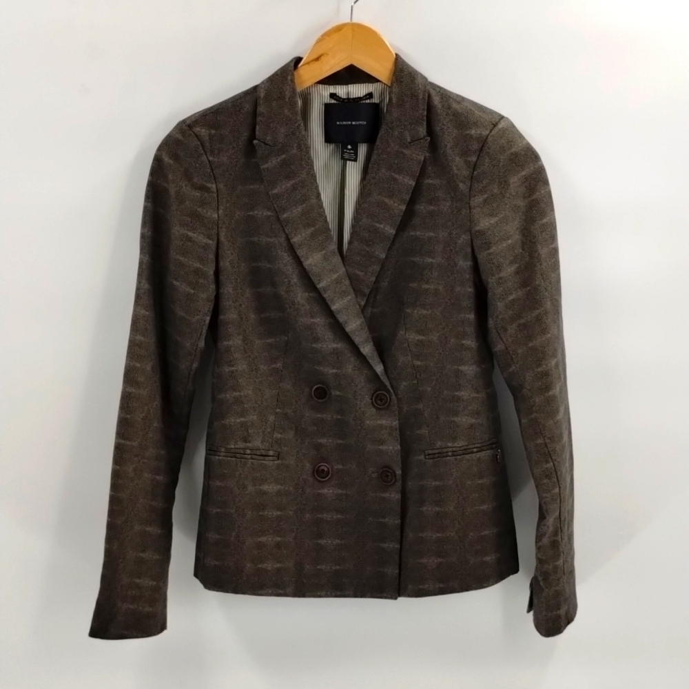 Maison Scotch blazer jacket Snakeskin fitted blazer two button taupe gray black